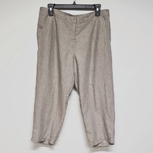 Eileen Fisher Khaki Linen Capri Pants Slant Pockets Zip Front Size Medium